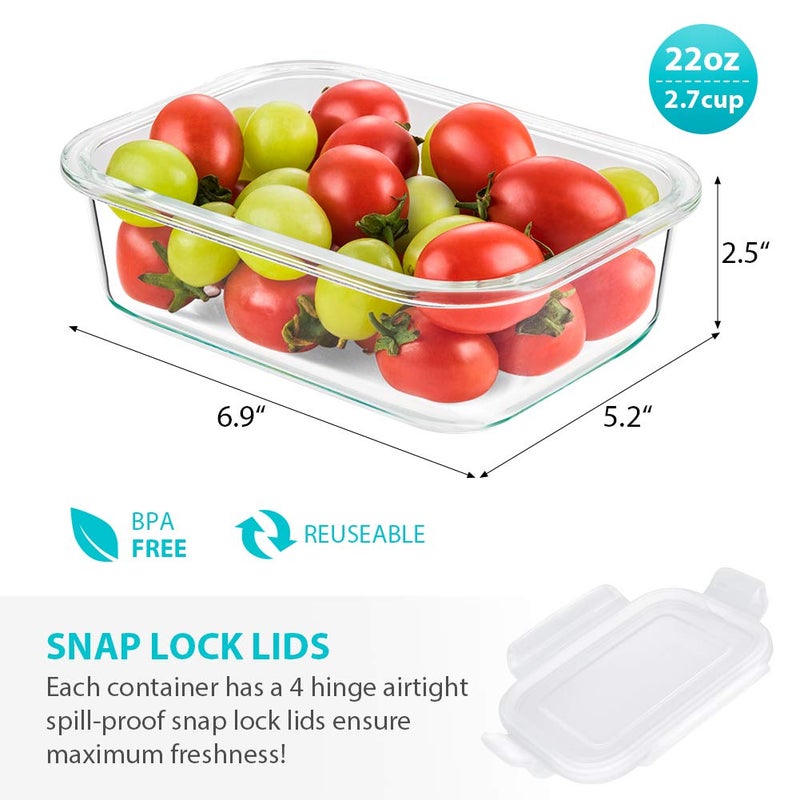 Bayco 6 Pack Glass Meal Prep Containers, Glass Food Storage Containers with Lids, Airtight Lunch Bento Boxes, Leak Proof (6 lids & 6 Containers) - Image 2